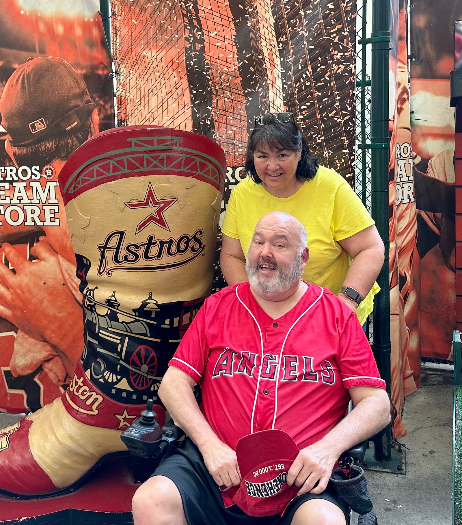 Together beside the Astros boot display
