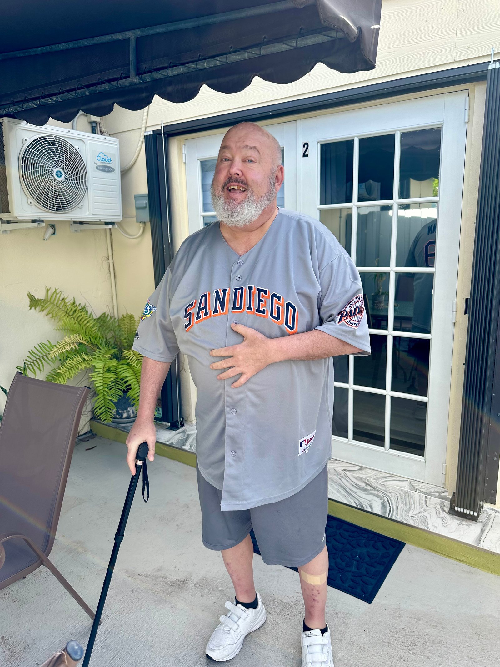 Ready for the game in a San Diego jersey